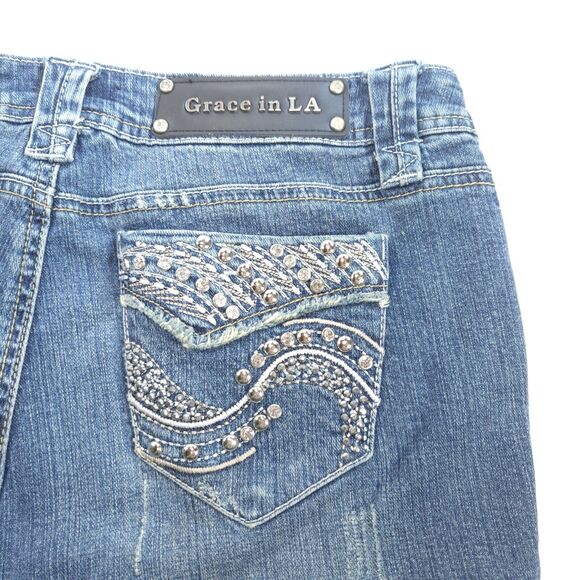 Grace in LA Capri Button Zip Denim Medium Wash Jeans Womens Size 13 Blue - Picture 4 of 9